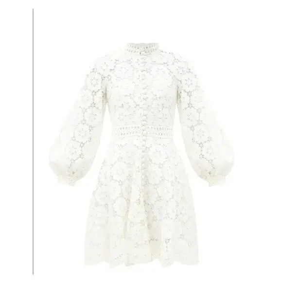 ZimmermannWomen's White Linen And Cotton-blend Guipure Lace Mini Dress L READ ! - Picture 3 of 13